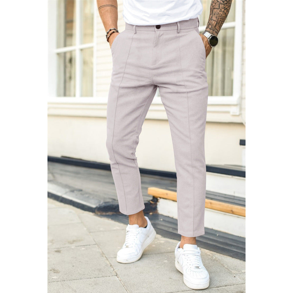 Men'S Double Fold Line Solid Color Casual Suit Pants