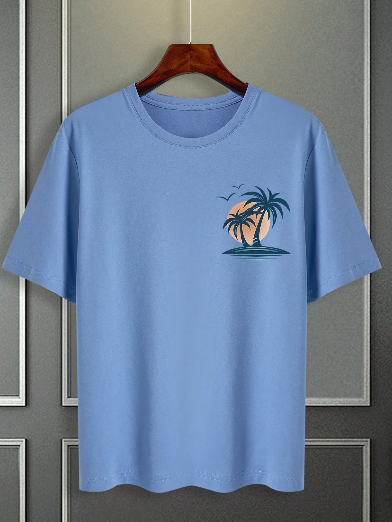 Manfinity RSRT Men Coconut Tree Print Short Sleeve Slim Fit Summer T-Shirt, Casual, for Friends