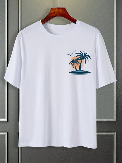 Manfinity RSRT Men Coconut Tree Print Short Sleeve Slim Fit Summer T-Shirt, Casual, for Friends