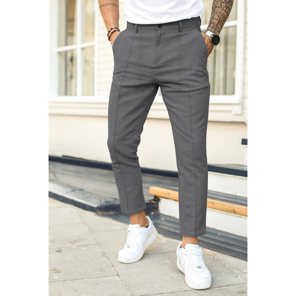 Men'S Double Fold Line Solid Color Casual Suit Pants