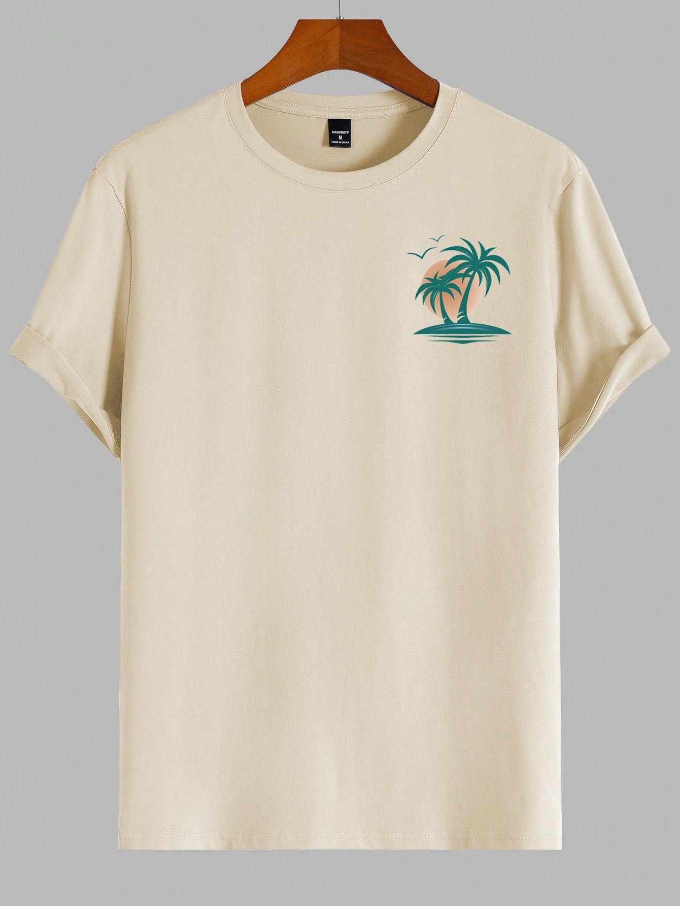 Manfinity RSRT Men Coconut Tree Print Short Sleeve Slim Fit Summer T-Shirt, Casual, for Friends