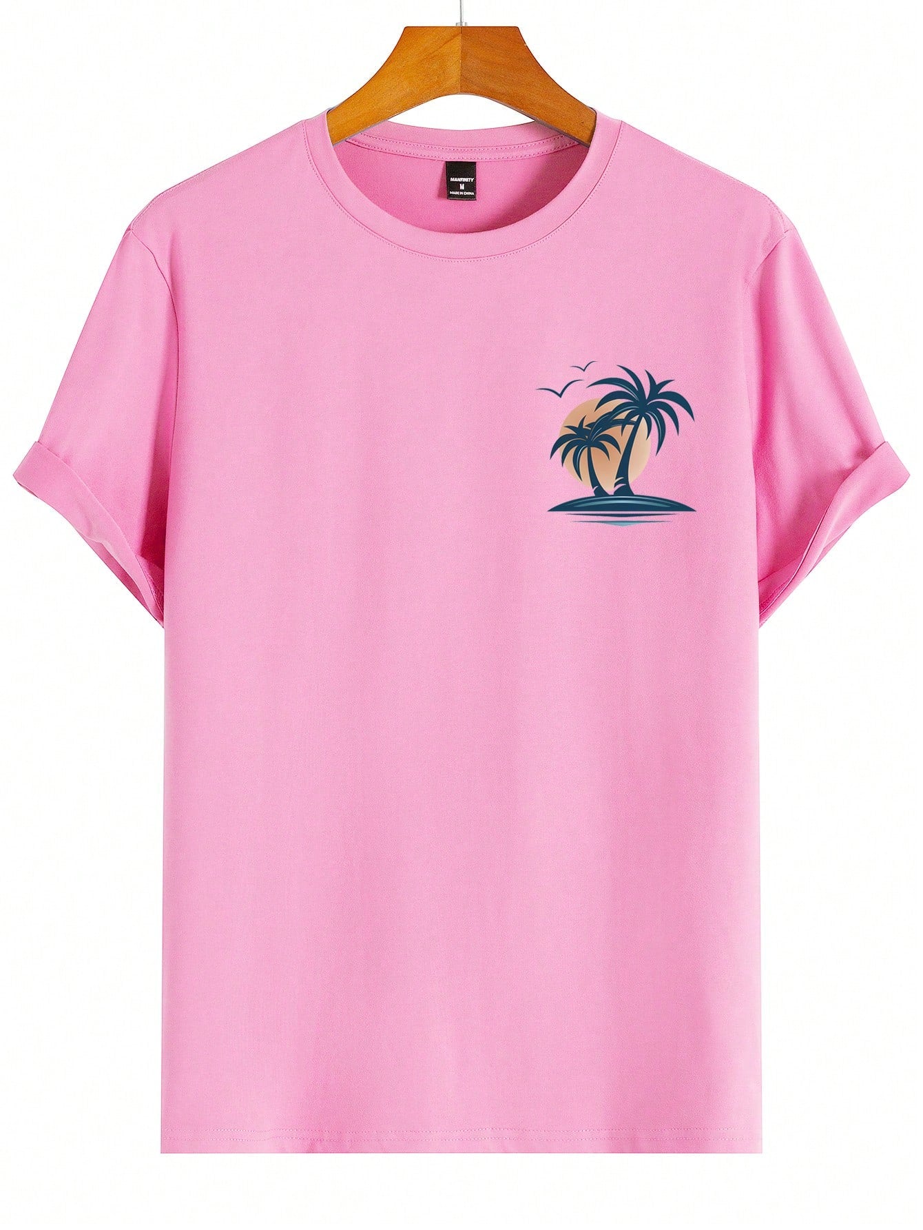 Manfinity RSRT Men Coconut Tree Print Short Sleeve Slim Fit Summer T-Shirt, Casual, for Friends